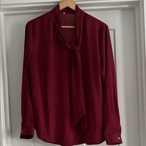 Classic Tie-Neck Blouse in Deep Wine - 236